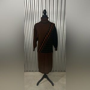 Womens Vintage Sweet Baby Jane Orange Black Turtleneck Sweater Dress Size Medium